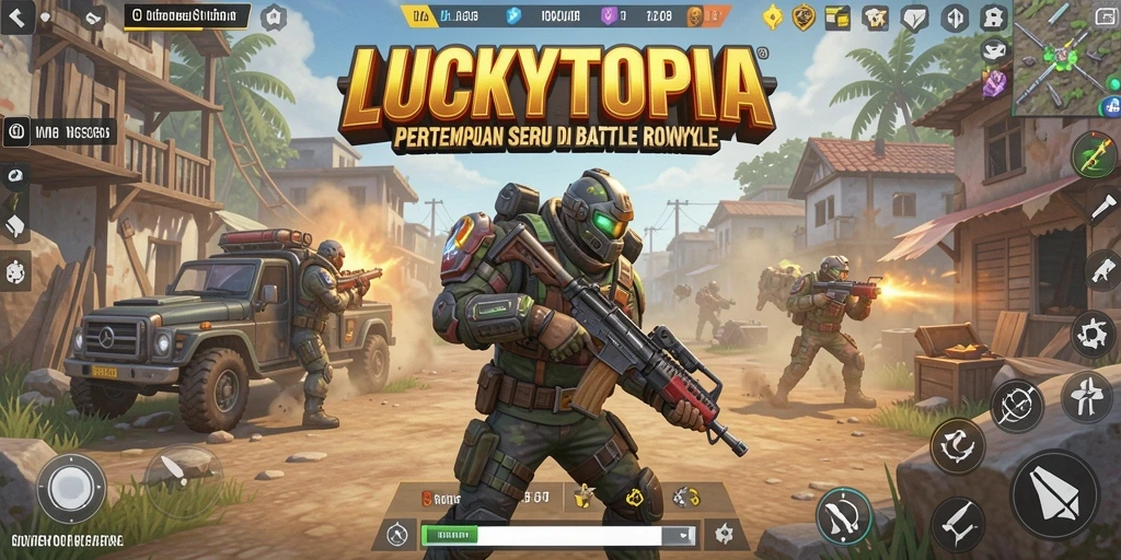 Gameplay intens dalam LUCKYTOPIA dengan aksi Battle Royale yang seru.